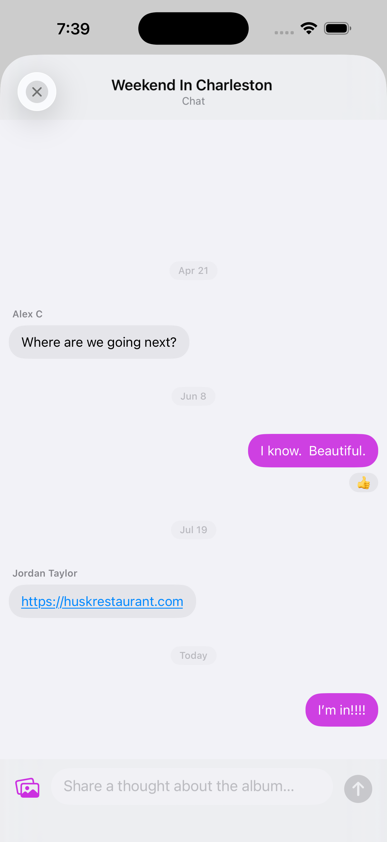 Album chat for Weekend in Charleston